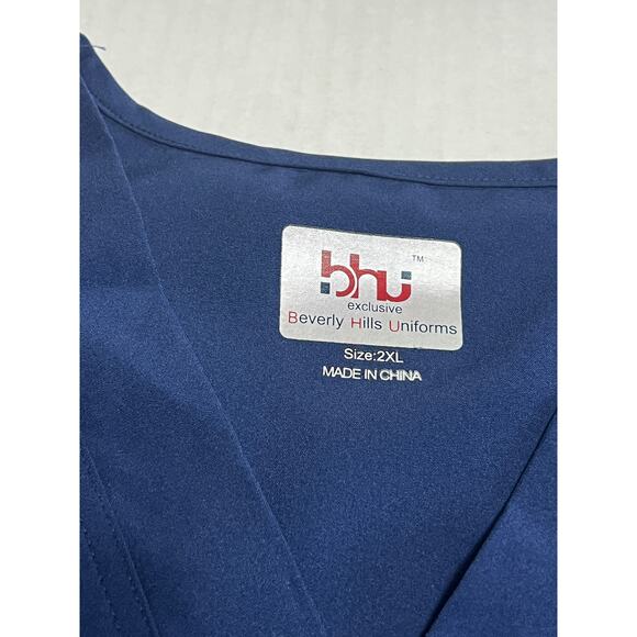 Beverly Hills Uniforms Work Medical Scrub Top Blue Stretch Men Women 2XL New - Picture 5 of 8